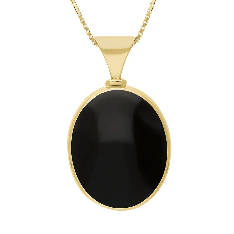 9ct Yellow Gold Whitby Jet Mother of Pearl Hallmark Double Sided Oval Necklace sold by C.W. Sellors