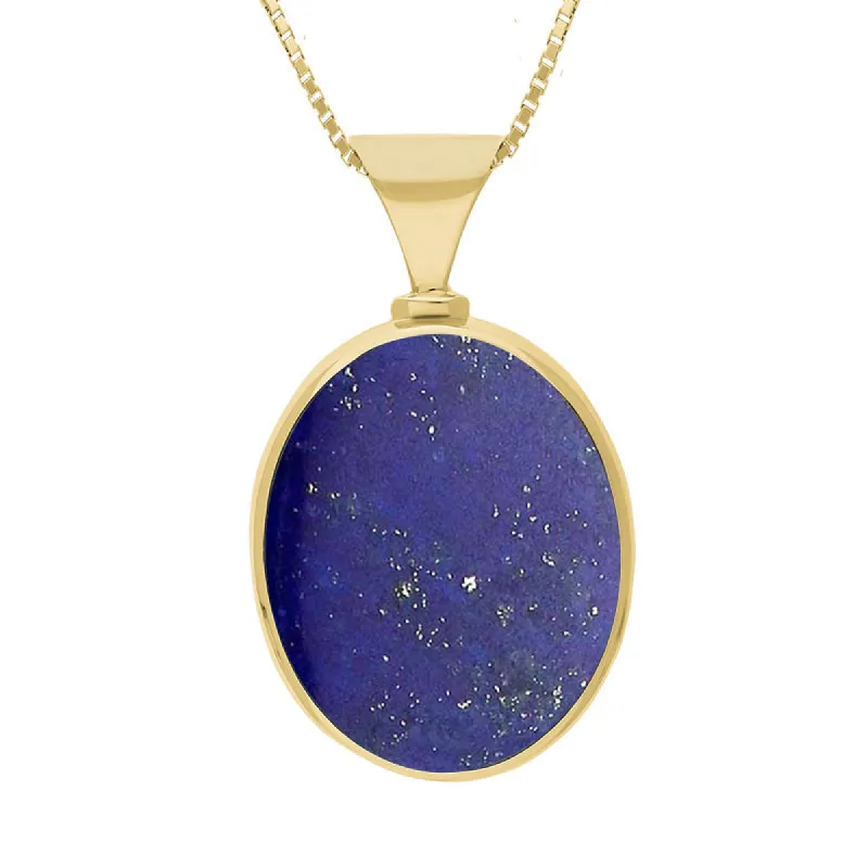 9ct Yellow Gold Whitby Jet Lapis Lazuli Hallmark Double Sided Oval Necklace sold by C.W. Sellors