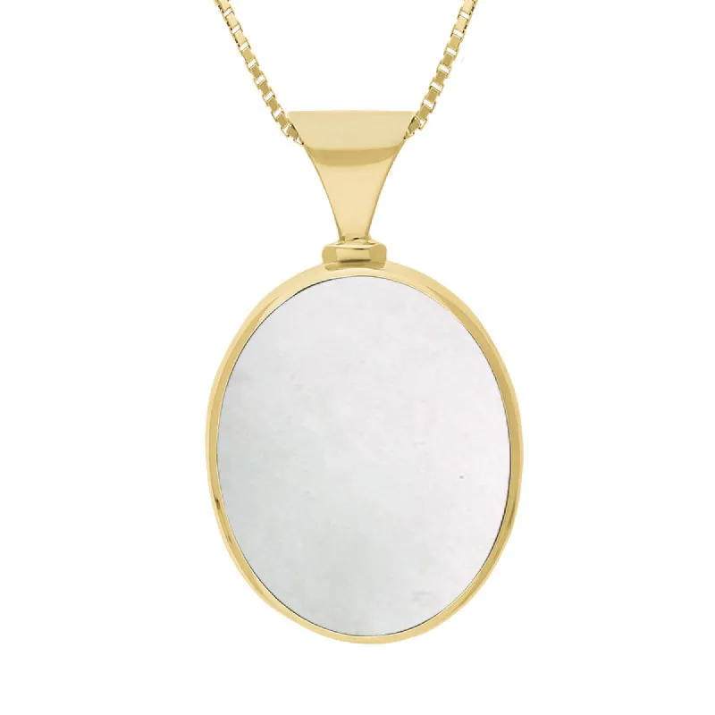 9ct Yellow Gold Blue John Mother of Pearl Hallmark Double Sided Oval Necklace sold by C.W. Sellors