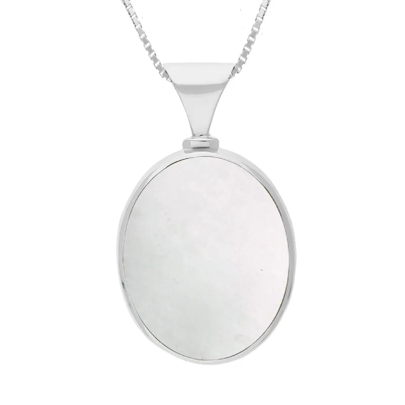 9ct White Gold Blue John Mother of Pearl Hallmark Double Sided Oval Necklace sold by C.W. Sellors