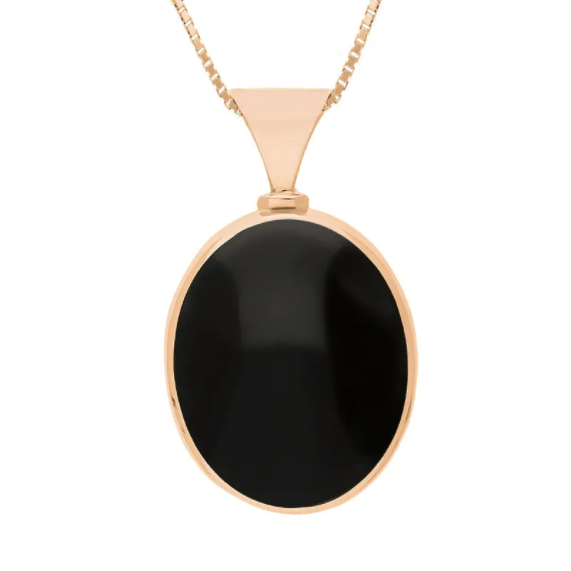 9ct Rose Gold Whitby Jet Mother of Pearl Hallmark Double Sided Oval Necklace sold by C.W. Sellors