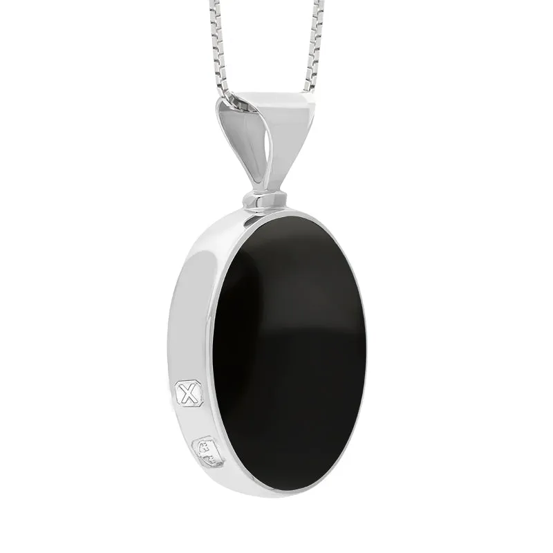 18ct White Gold Blue John Whitby Jet Hallmark Double Sided Oval Necklace sold by C.W. Sellors product image thumbnail 3