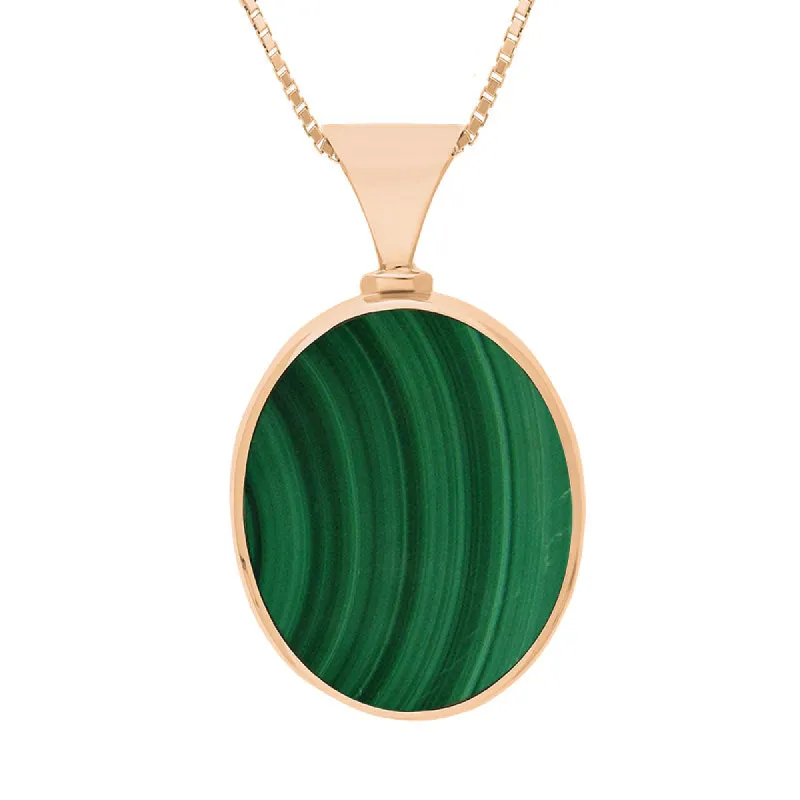 18ct Rose Gold Whitby Jet Malachite Hallmark Double Sided Oval Necklace sold by C.W. Sellors