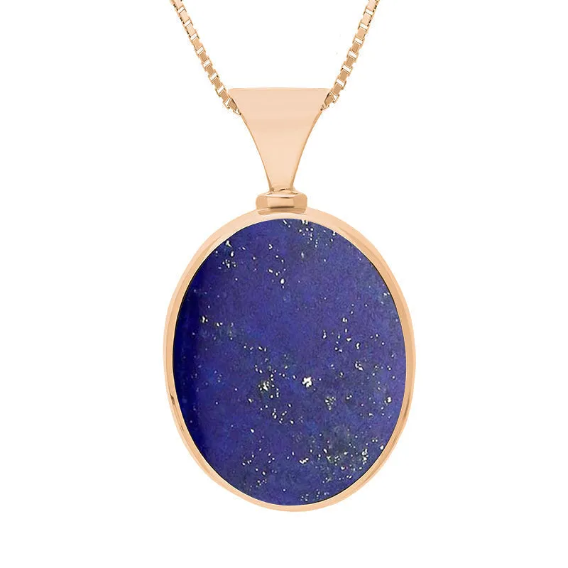 18ct Rose Gold Whitby Jet Lapis Lazuli Hallmark Double Sided Oval Necklace sold by C.W. Sellors