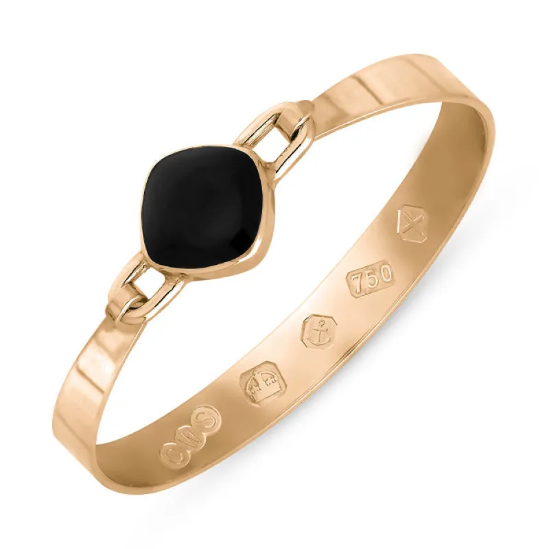 18ct Rose Gold Whitby Jet Hallmark Wide Cushion Bangle sold by C.W. Sellors