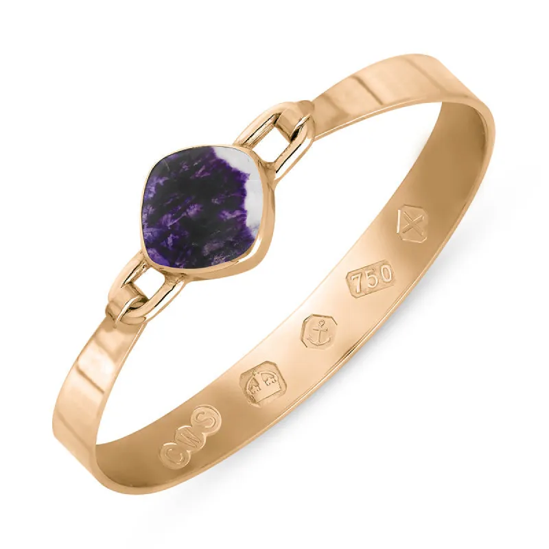 18ct Rose Gold Blue John Hallmark Wide Cushion Bangle sold by C.W. Sellors