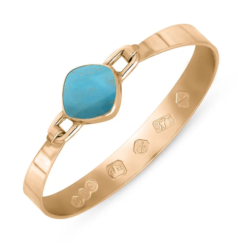 9ct Rose Gold Turquoise Hallmark Wide Cushion Bangle sold by C.W. Sellors