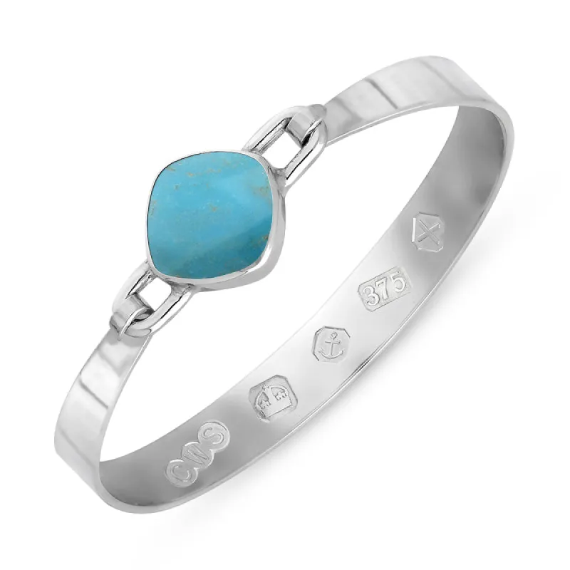 9ct White Gold Turquoise Hallmark Wide Cushion Bangle sold by C.W. Sellors