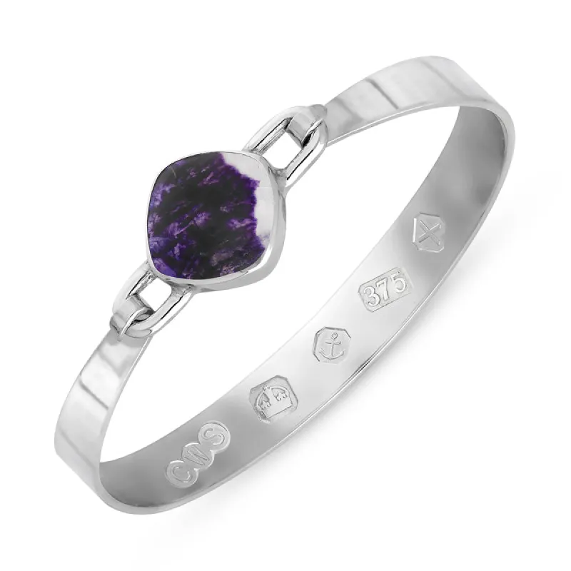 9ct White Gold Blue John Hallmark Wide Cushion Bangle sold by C.W. Sellors