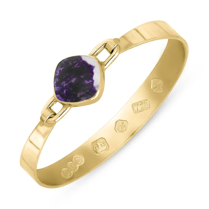 18ct Yellow Gold Blue John Hallmark Wide Cushion Bangle sold by C.W. Sellors
