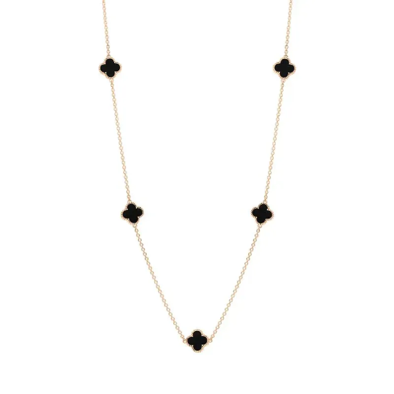 9ct Rose Gold Whitby Jet Bloom Four Leaf Clover Ball Edge Necklace sold by C.W. Sellors