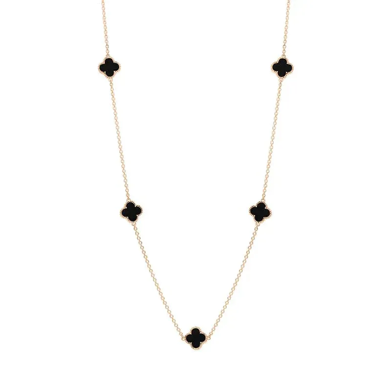 9ct Rose Gold Whitby Jet Bloom Four Leaf Clover Ball Edge Necklace sold by C.W. Sellors