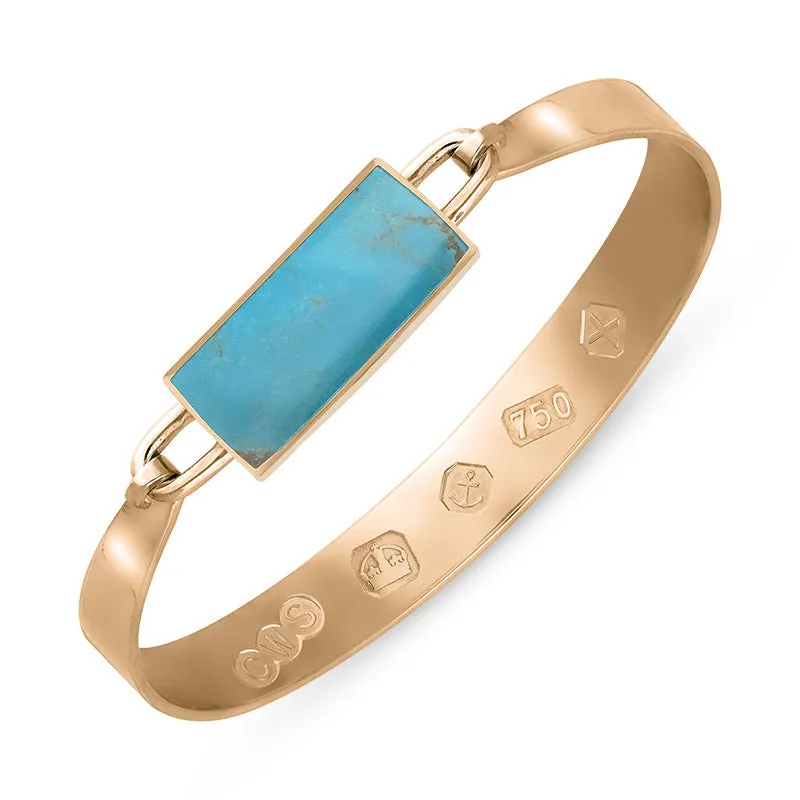 18ct Rose Gold Turquoise Hallmark Wide Oblong Bangle sold by C.W. Sellors
