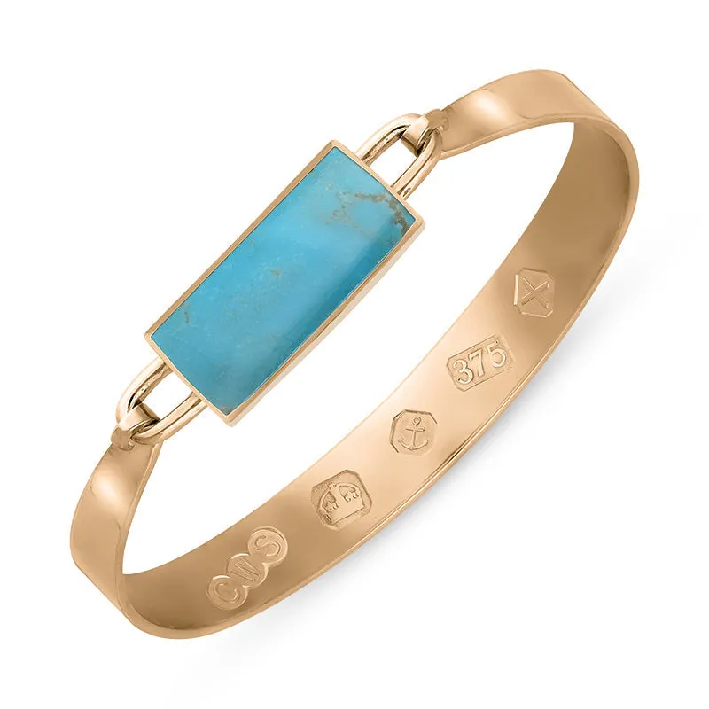 9ct Rose Gold Turquoise Hallmark Wide Oblong Bangle sold by C.W. Sellors