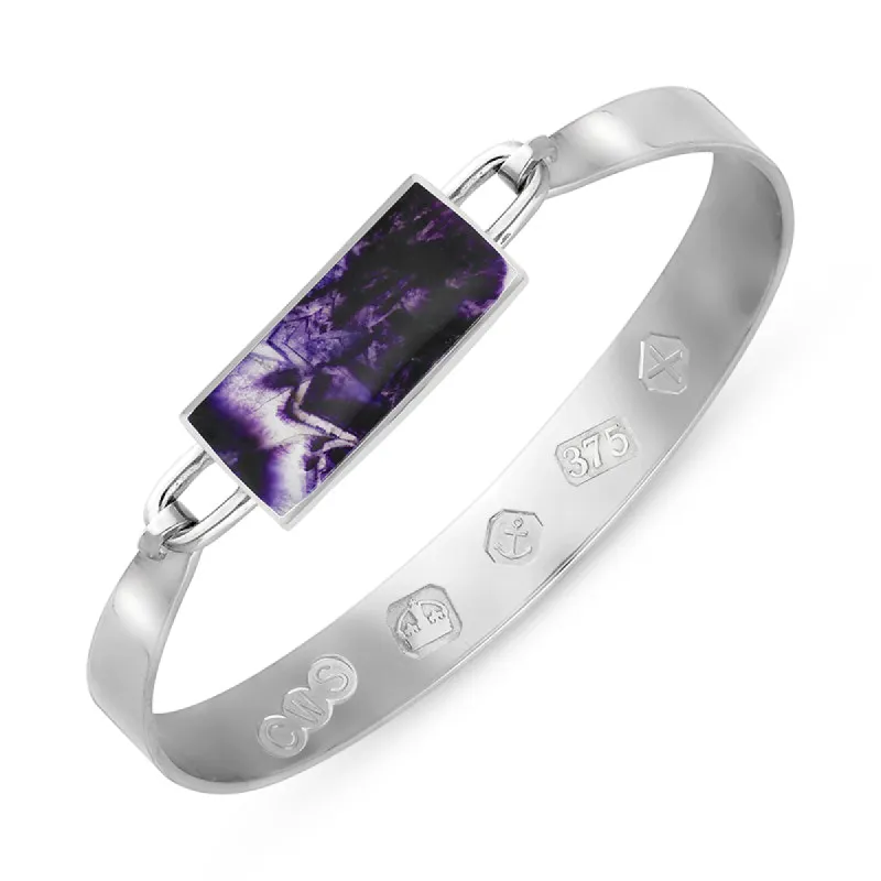 9ct White Gold Blue John Hallmark Wide Oblong Bangle sold by C.W. Sellors