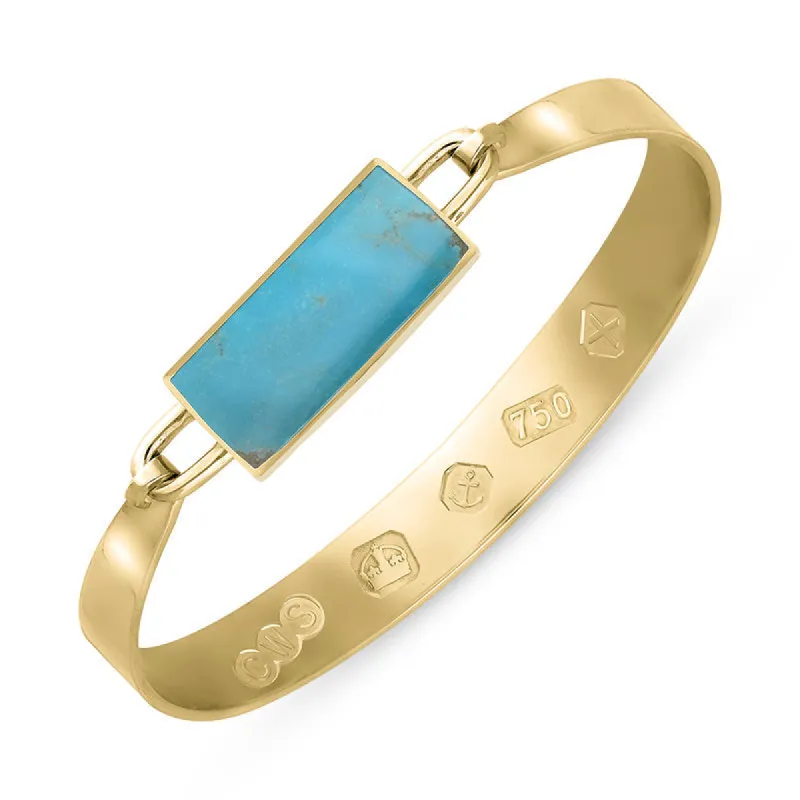 18ct Yellow Gold Turquoise Hallmark Wide Oblong Bangle sold by C.W. Sellors