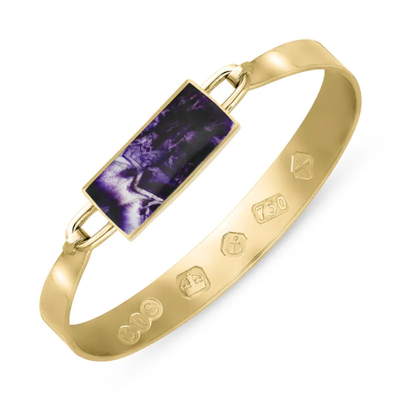 18ct Yellow Gold Blue John Hallmark Wide Oblong Bangle sold by C.W. Sellors