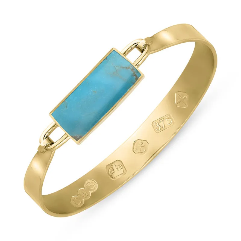 9ct Yellow Gold Turquoise Hallmark Wide Oblong Bangle sold by C.W. Sellors