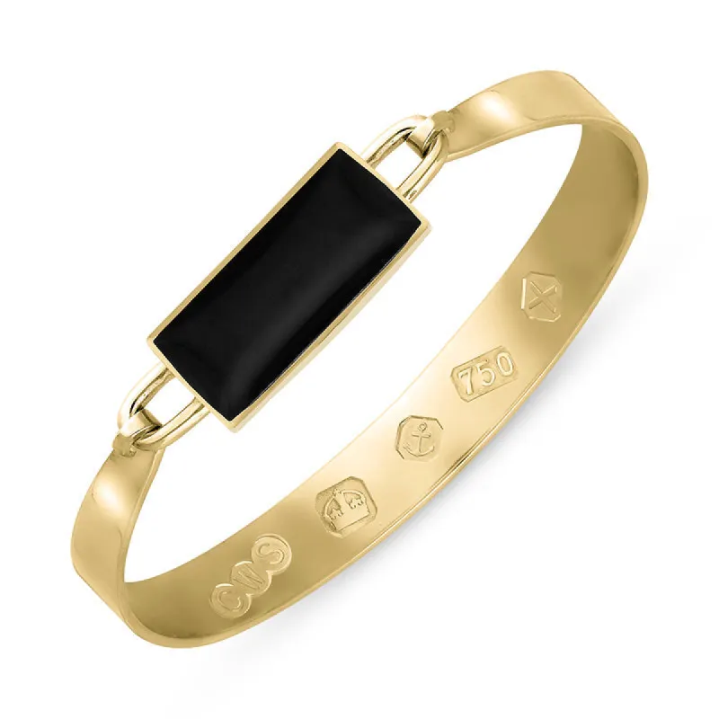 18ct Yellow Gold Whitby Jet Hallmark Wide Oblong Bangle sold by C.W. Sellors