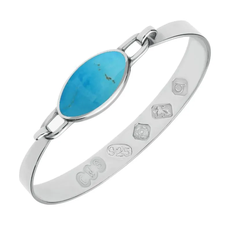 Sterling Silver Turquoise Hallmark Wide Oval Bangle sold by C.W. Sellors