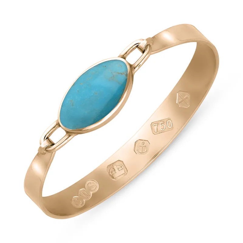 18ct Rose Gold Turquoise Hallmark Wide Oval Bangle sold by C.W. Sellors