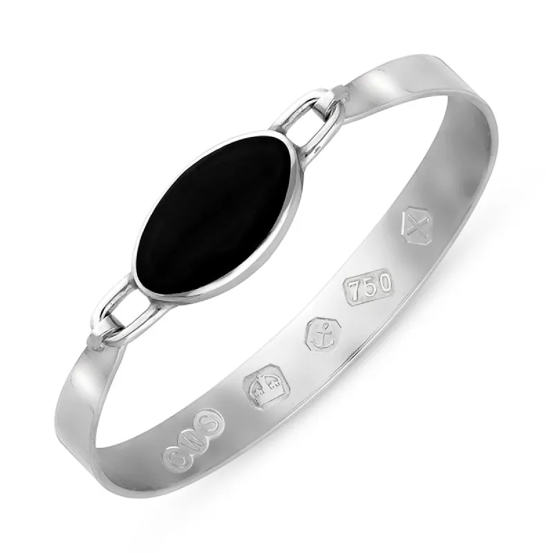 18ct White Gold Whitby Jet Hallmark Wide Oval Bangle sold by C.W. Sellors