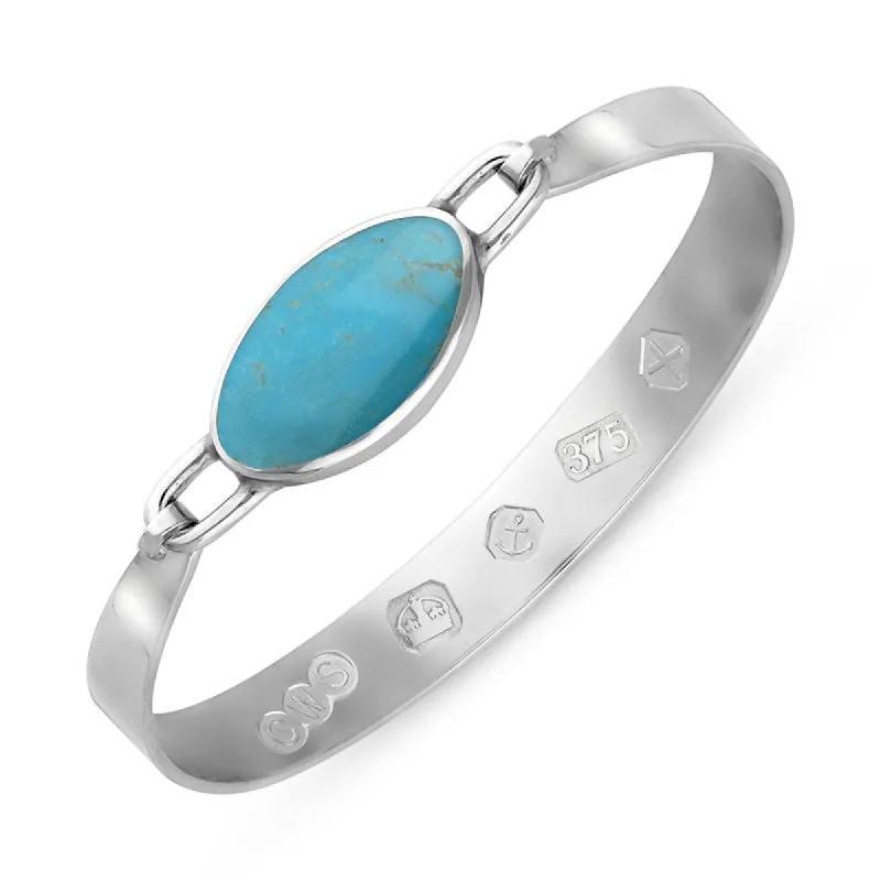 9ct White Gold Turquoise Hallmark Wide Oval Bangle sold by C.W. Sellors