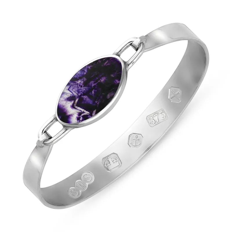 9ct White Gold Blue John Hallmark Wide Oval Bangle sold by C.W. Sellors