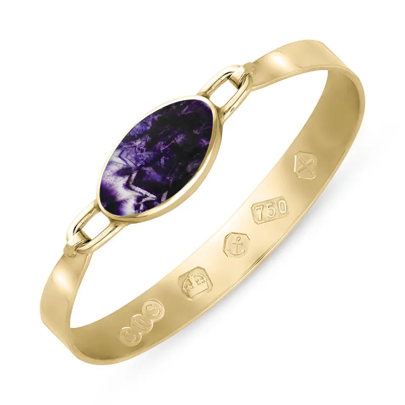 18ct Yellow Gold Blue John Hallmark Wide Oval Bangle sold by C.W. Sellors
