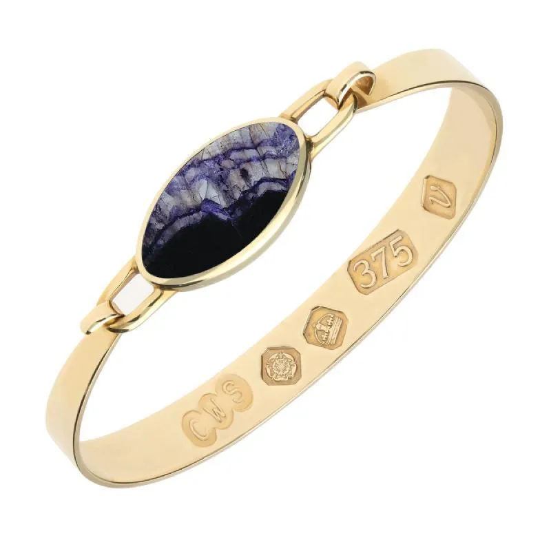 9ct Yellow Gold Blue John Hallmark Wide Oval Bangle sold by C.W. Sellors