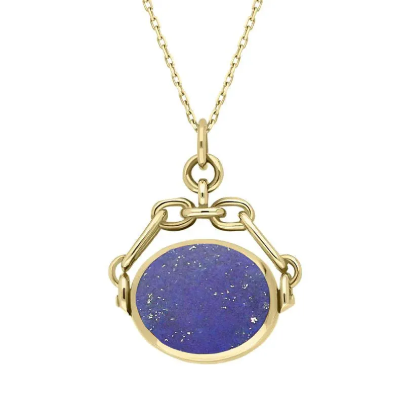 9ct Yellow Gold Whitby Jet Lapis Lazuli Double Sided Swivel Fob Necklace sold by C.W. Sellors