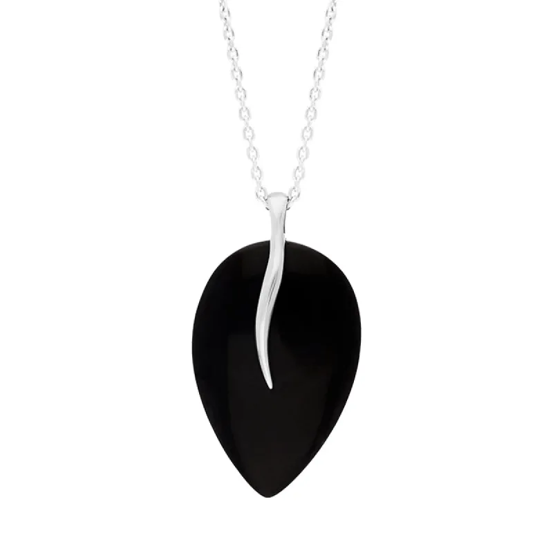 Sterling Silver Whitby Jet Leaf Necklace sold by C.W. Sellors
