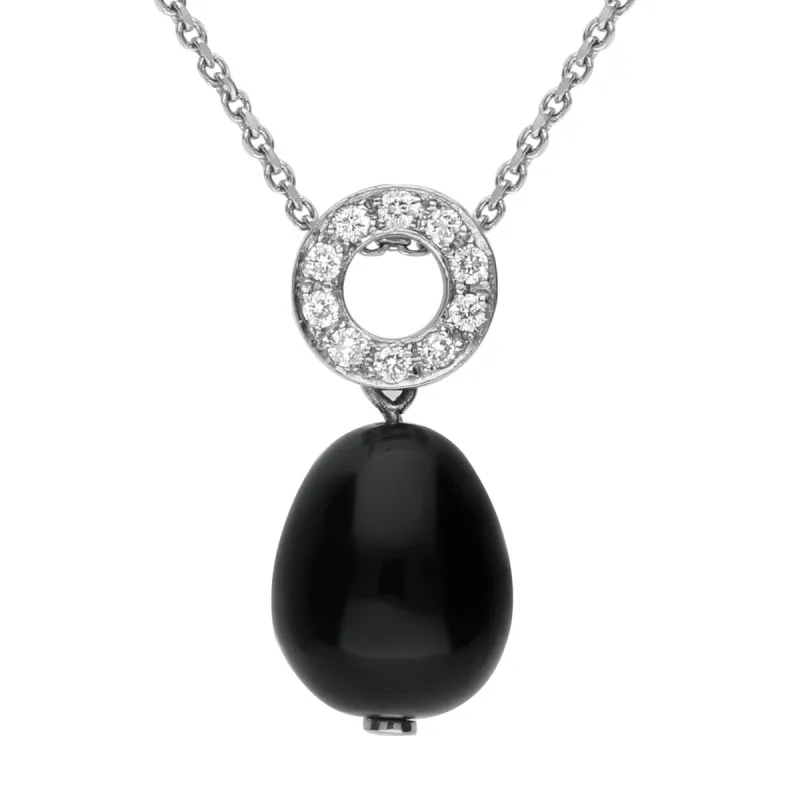 18ct White Gold Whitby Jet and Diamond Bead Pave Set Necklace sold by C.W. Sellors