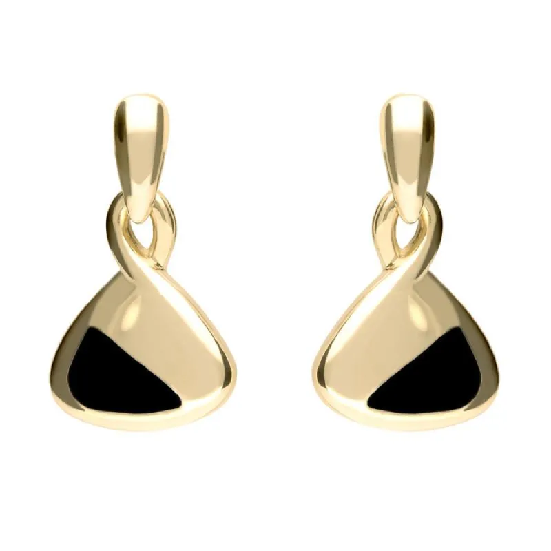 9ct Yellow Gold Whitby Jet Freeform Triangular Drop Earrings D sold by C.W. Sellors