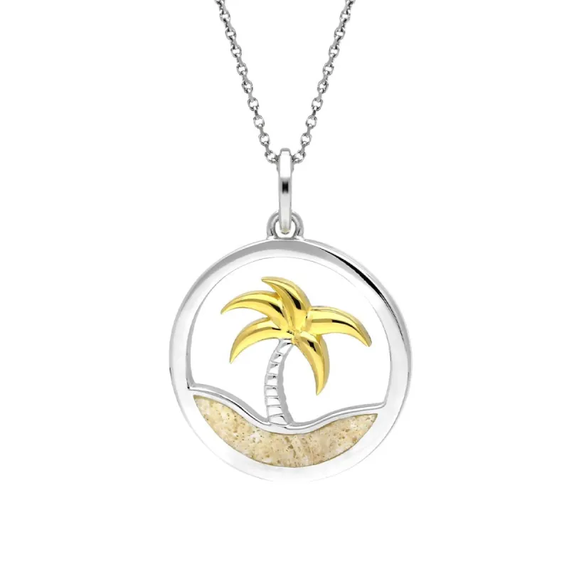 Coquina Yellow Gold Plated Sterling Silver Palm Tree Disc Necklace sold by C.W. Sellors