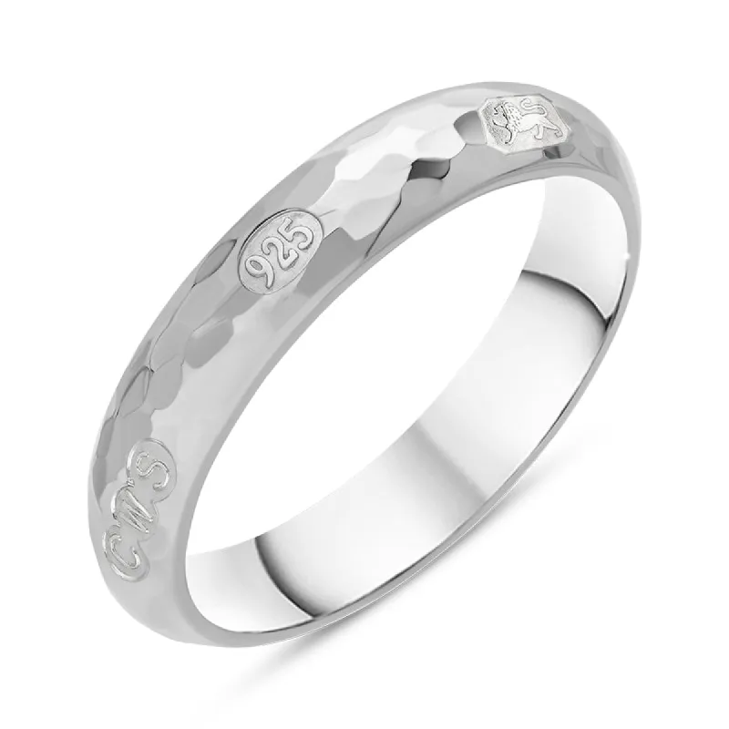 Sterling Silver Hallmark 4mm Hammered Ring sold by C.W. Sellors