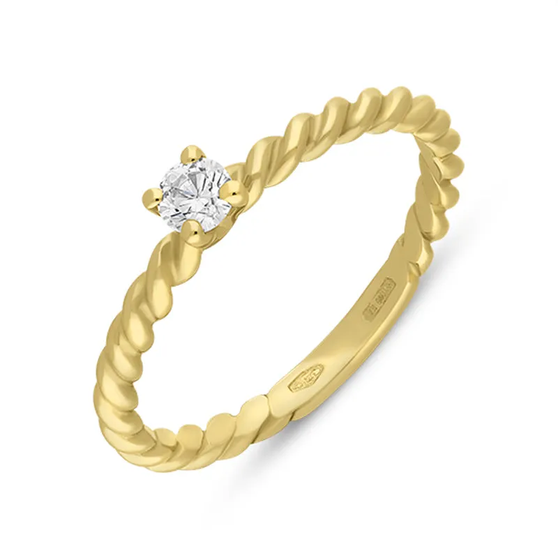 18ct Yellow Gold 0.15ct Diamond Twisted Stacking Solitaire Ring sold by C.W. Sellors
