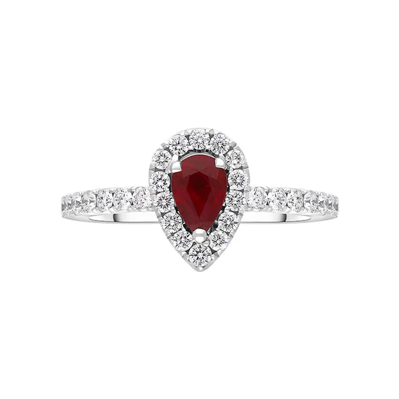 18ct White Gold Ruby Diamond Pear Cluster Shoulder Set Ring sold by C.W. Sellors product image thumbnail 2