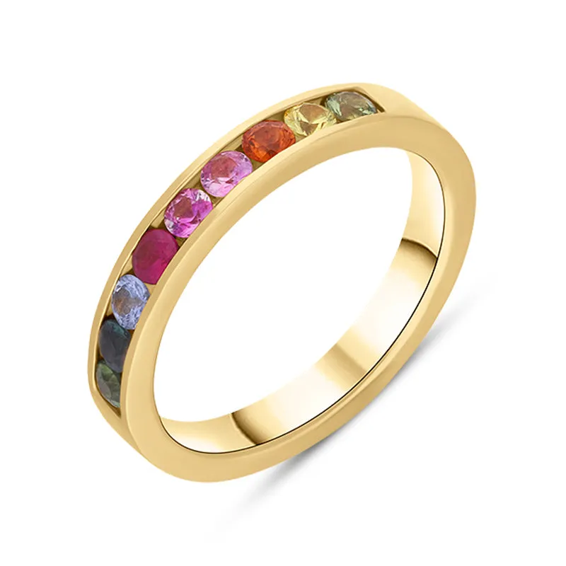 18ct Yellow Gold Sapphire Multicolour Rainbow Channel Set Half Eternity Ring sold by C.W. Sellors