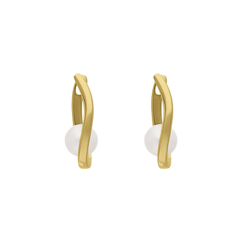 9ct Yellow Gold Freshwater Pearl Long Oval Hoop Earrings sold by C.W. Sellors