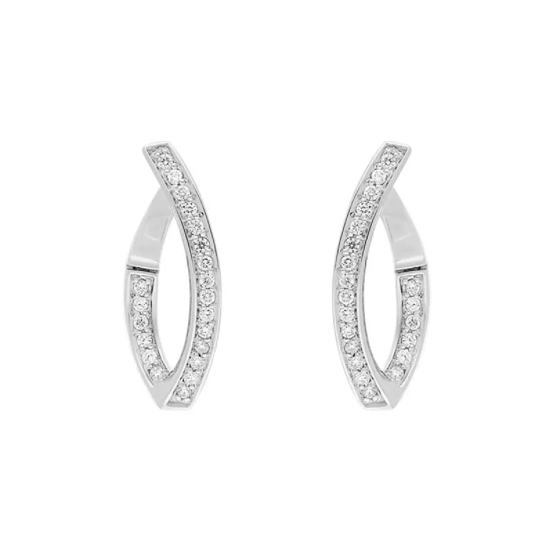 18ct White Gold Diamond Marquise Twist Hoop Earrings sold by C.W. Sellors