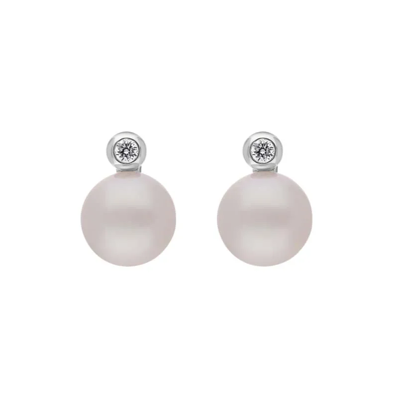 18ct White Gold Diamond Akoya Pearl Stud Earrings sold by C.W. Sellors