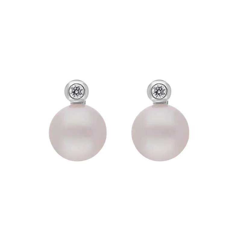 18ct White Gold Diamond Akoya Pearl Stud Earrings sold by C.W. Sellors