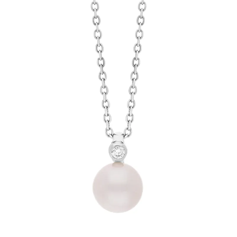 18ct White Gold Diamond Akoya Pearl Necklace sold by C.W. Sellors