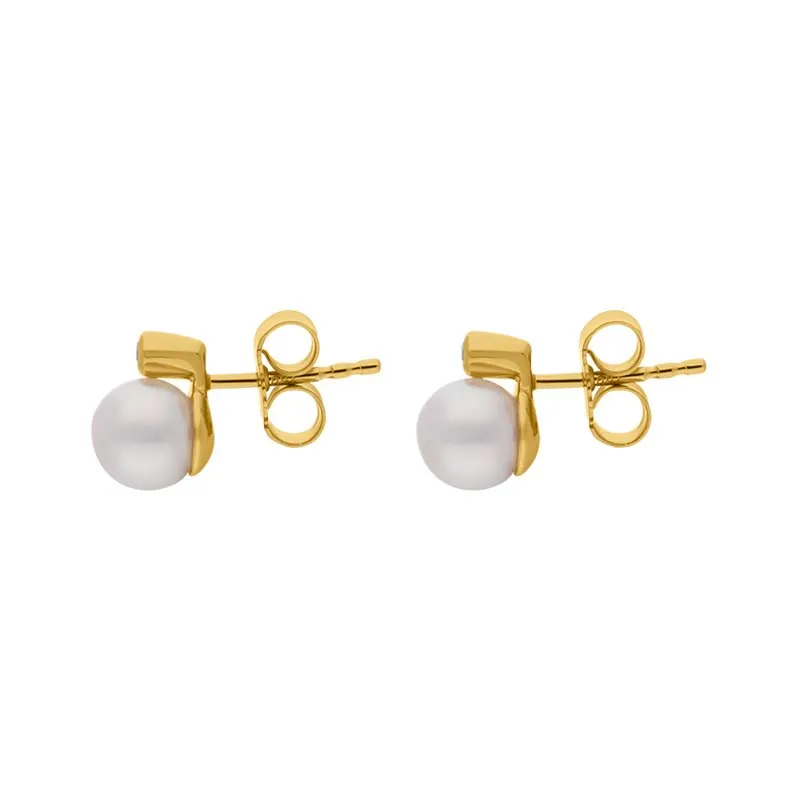 18ct Yellow Gold Diamond Akoya Pearl Stud Earrings sold by C.W. Sellors product image thumbnail 2