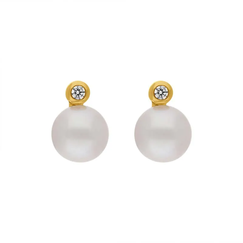 18ct Yellow Gold Diamond Akoya Pearl Stud Earrings sold by C.W. Sellors