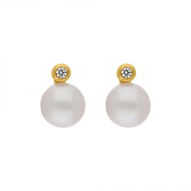 18ct Yellow Gold Diamond Akoya Pearl Stud Earrings sold by C.W. Sellors