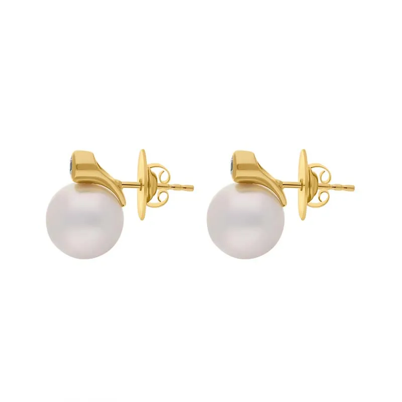 18ct Yellow Gold Diamond South Sea Pearl Stud Earrings sold by C.W. Sellors product image thumbnail 2