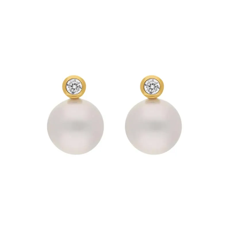 18ct Yellow Gold Diamond South Sea Pearl Stud Earrings sold by C.W. Sellors