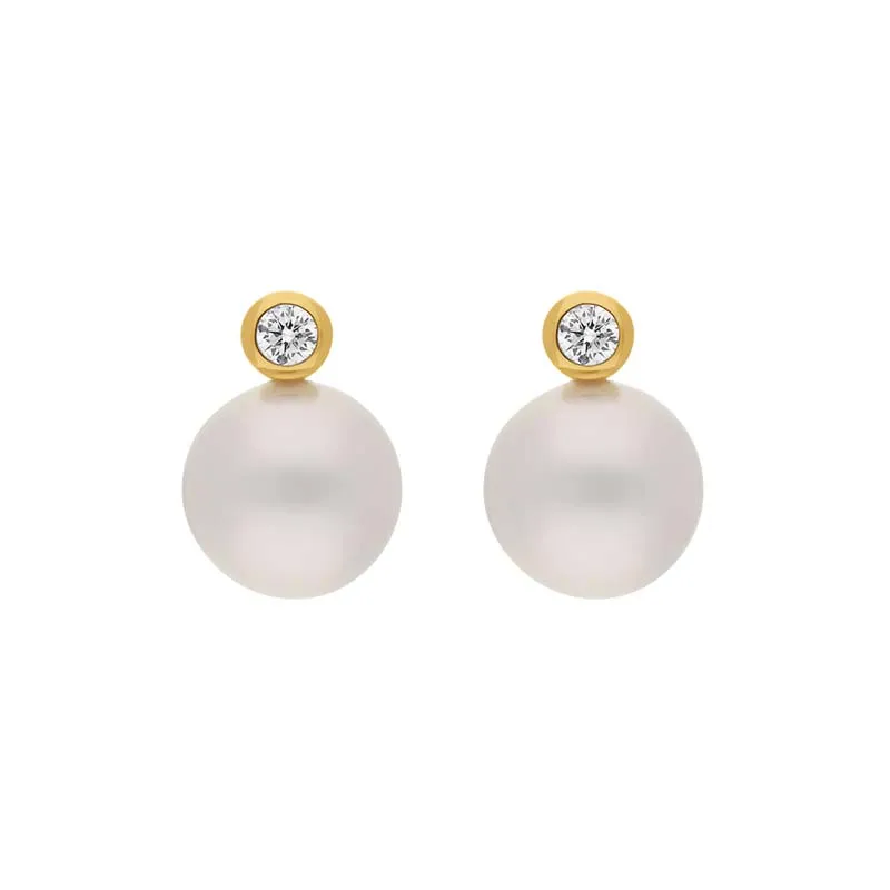 18ct Yellow Gold Diamond South Sea Pearl Stud Earrings sold by C.W. Sellors